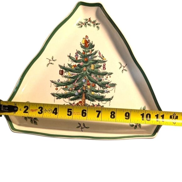Spode Christmas Tree Triangular Candy Serving Dish Triangle Plate England Green - Picture 9 of 9